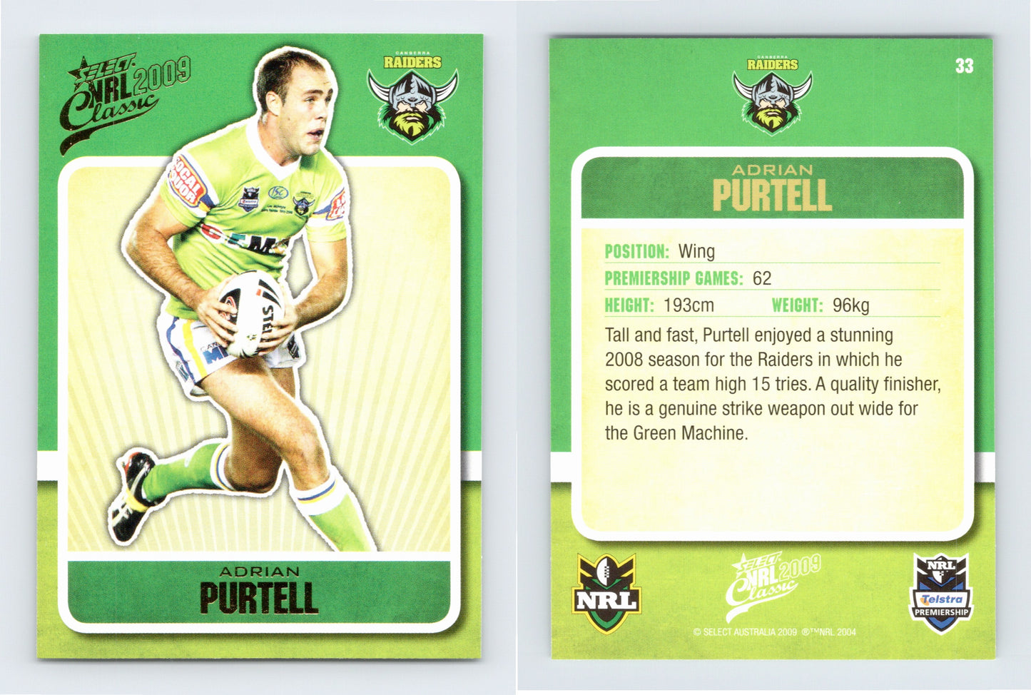 #33 ADRIAN PURTELL 2009 Select NRL Classic