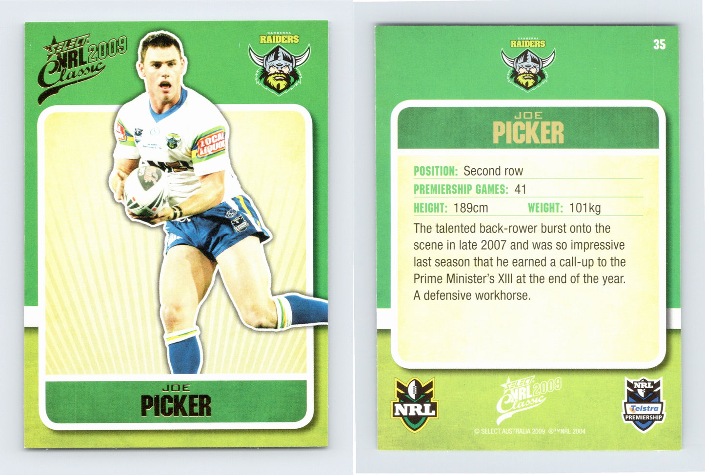 #35 JOE PICKER 2009 Select NRL Classic