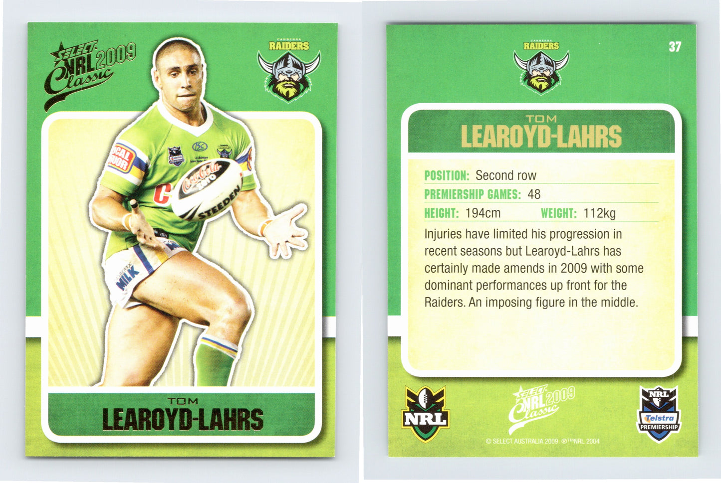 #37 TOM LEAROYD-LAHRS 2009 Select NRL Classic