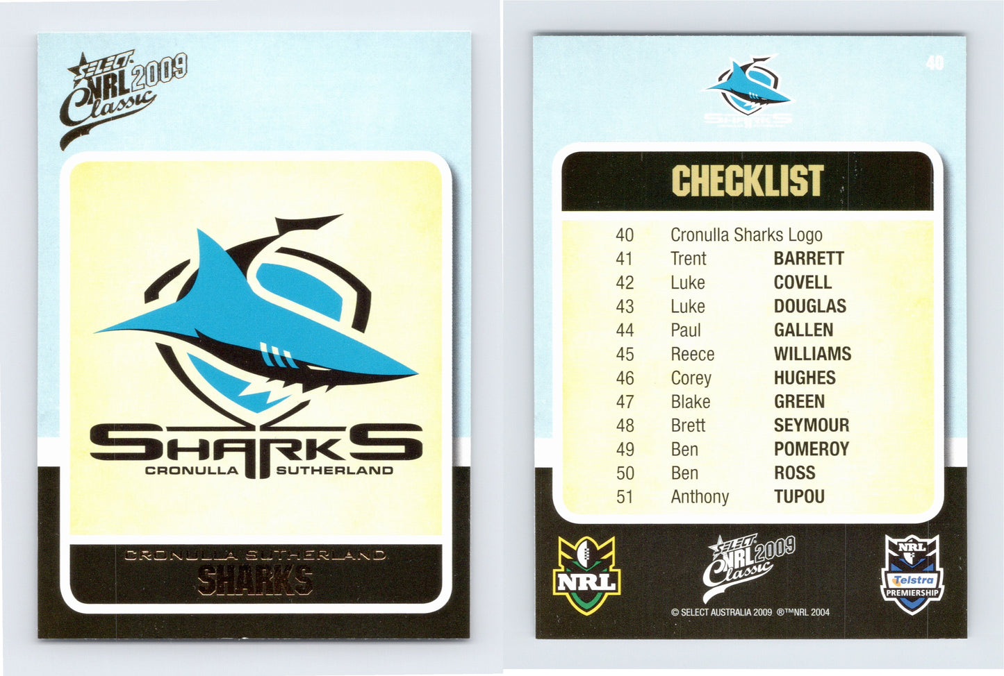 #40 CRONULLA SUTHERLAND 2009 Select NRL Classic