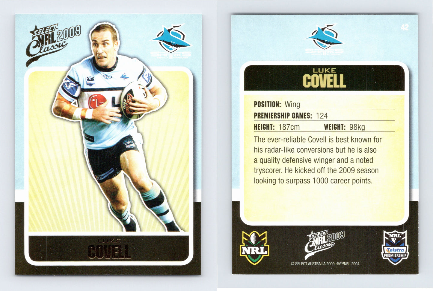 #42 LUKE COVELL 2009 Select NRL Classic