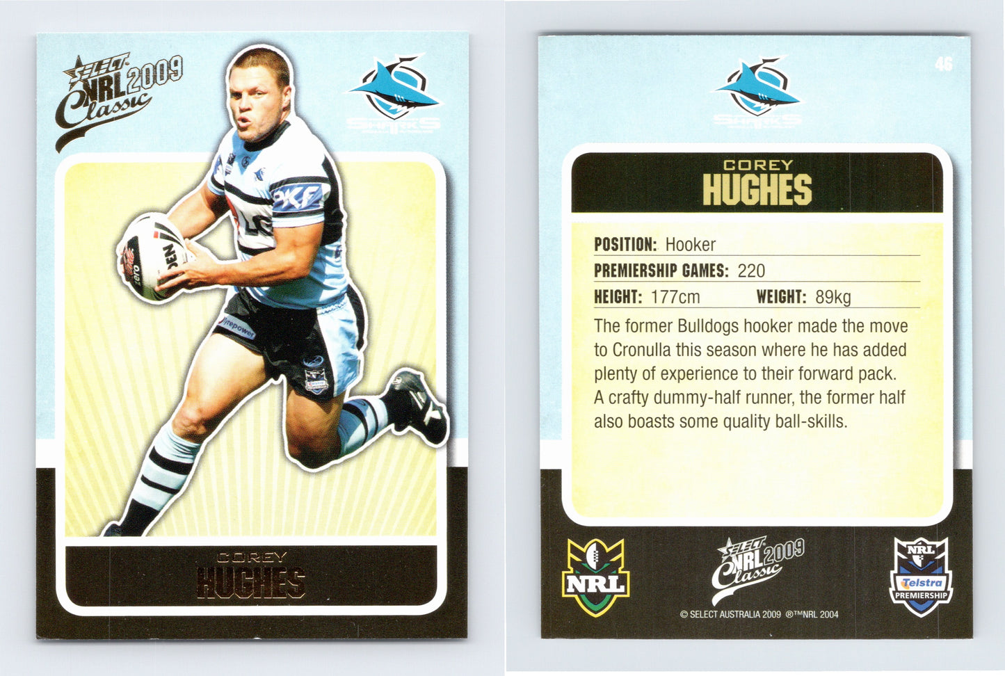 #46 COREY HUGHES 2009 Select NRL Classic