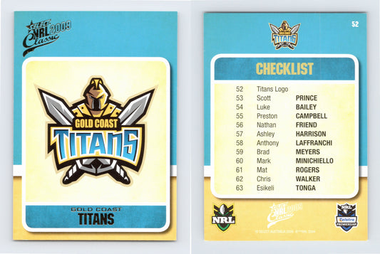 #52 GOLD COAST TITANS LOGO 2009 Select NRL Classic