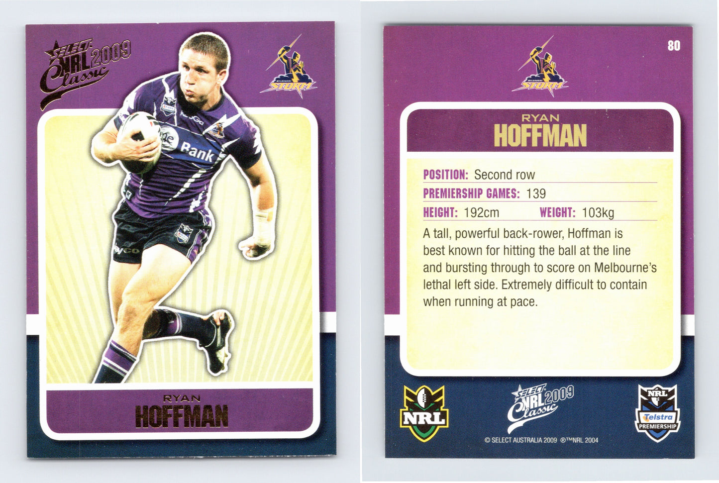 #80 RYAN HOFFMAN 2009 Select NRL Classic