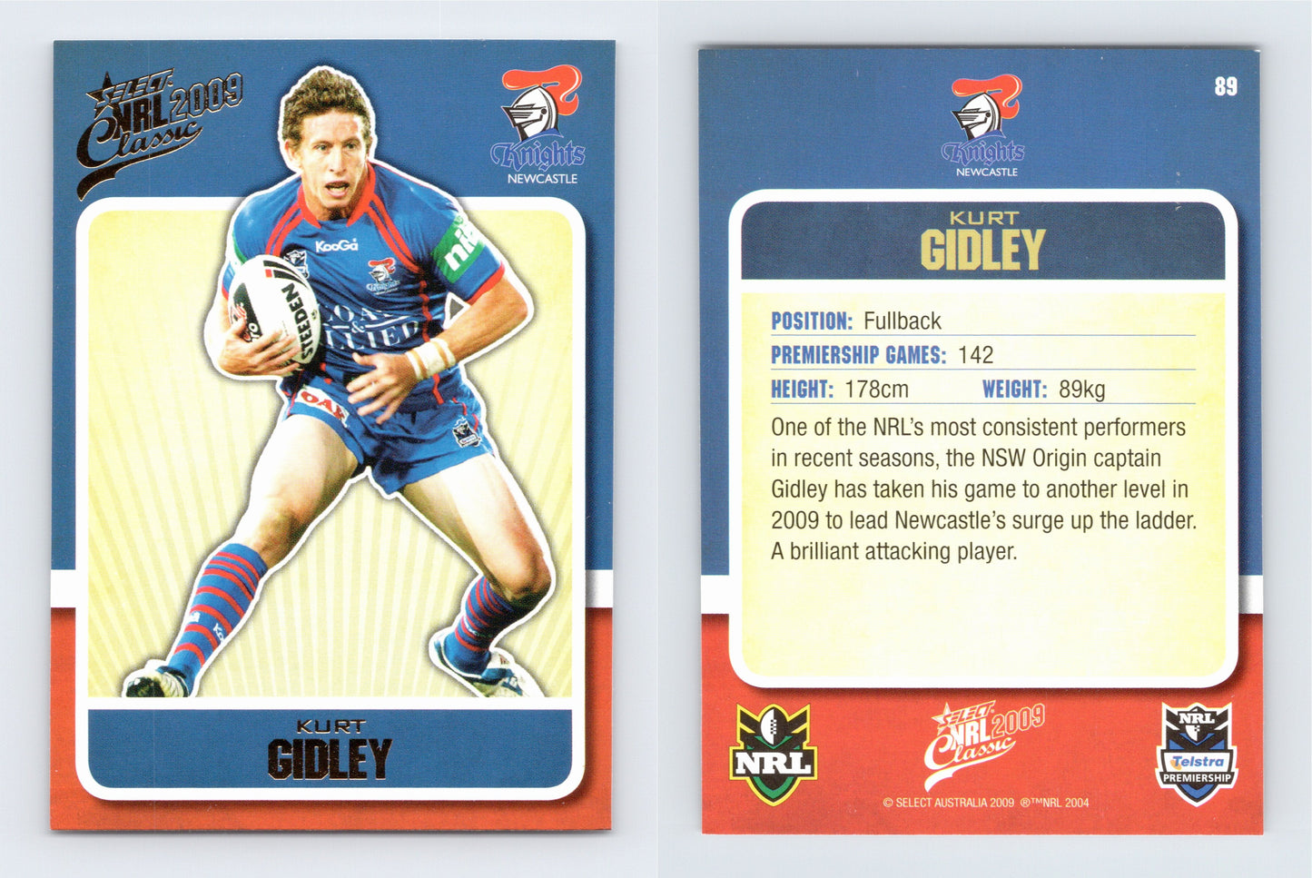 #89 KURT GIDLEY 2009 Select NRL Classic