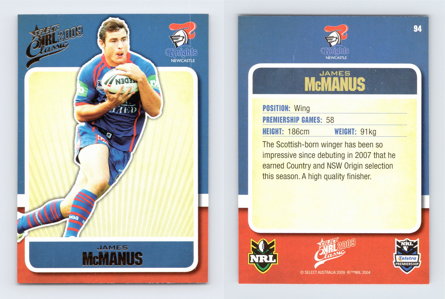 #94 JAMES McMANUS 2009 Select NRL Classic