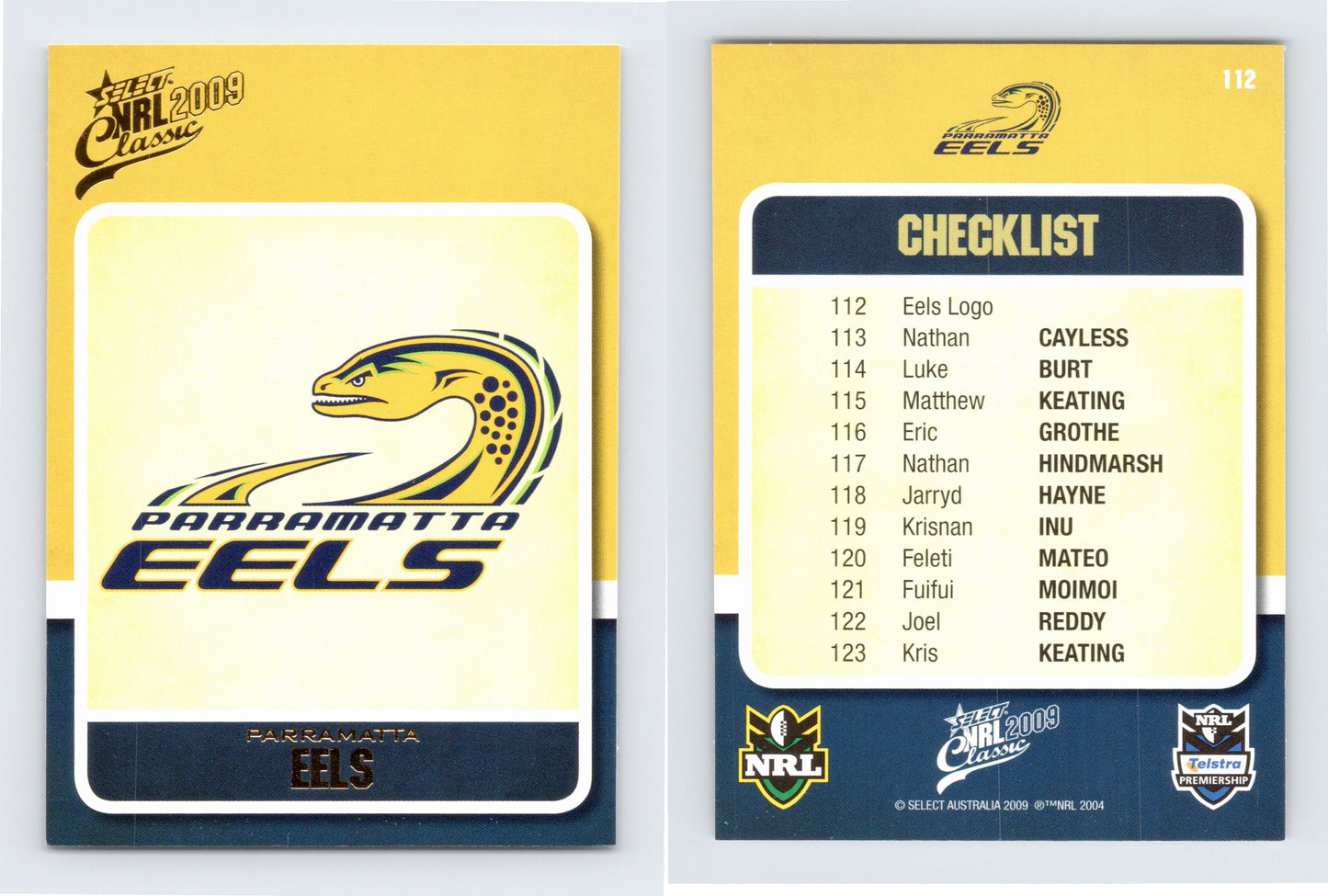 #112 PARRAMATTA EELS LOGO 2009 Select NRL Classic