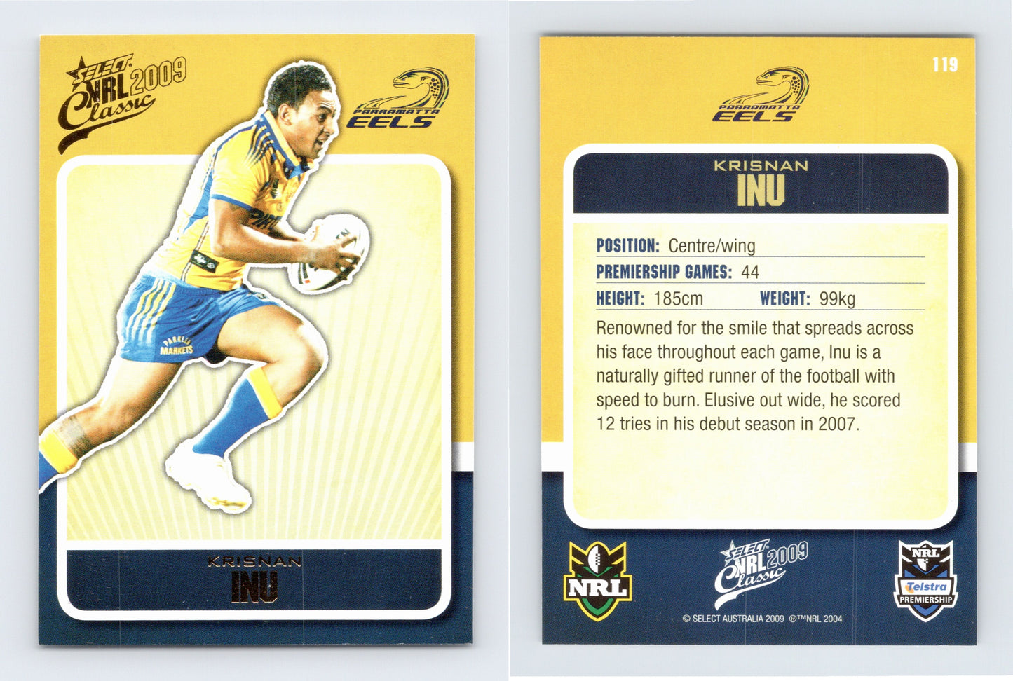 #119 KRISNAN INU 2009 Select NRL Classic