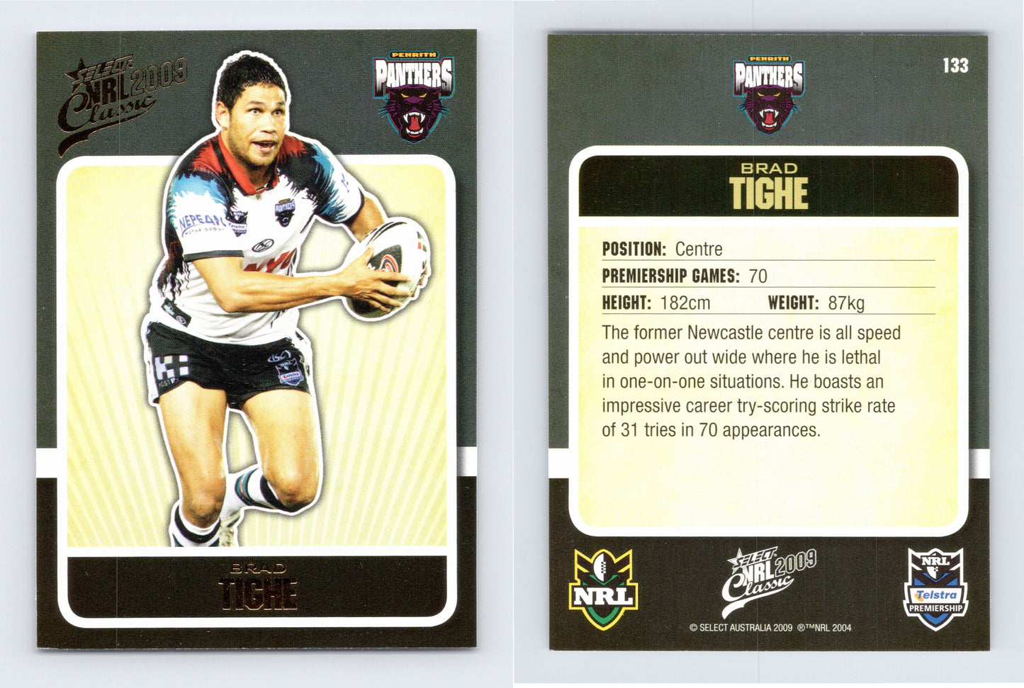 #133 BRAD TIGHE 2009 Select NRL Classic