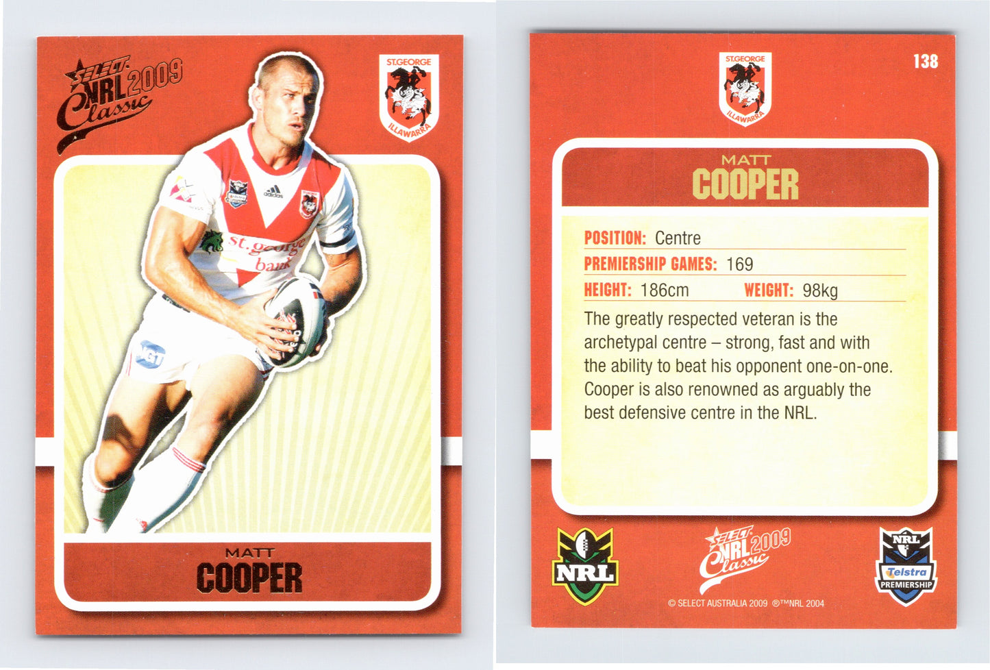 #138 MATT COOPER 2009 Select NRL Classic