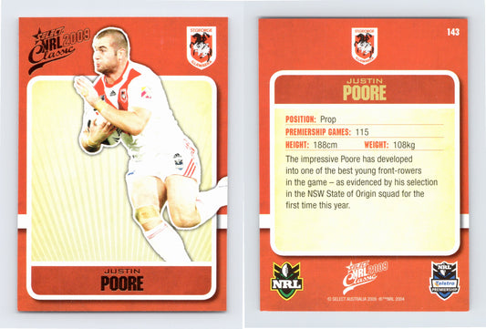 #143 JUSTIN POORE 2009 Select NRL Classic
