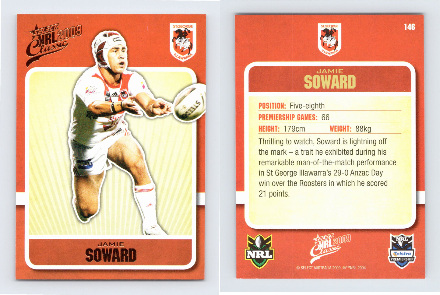 #146 JAMIE SOWARD 2009 Select NRL Classic