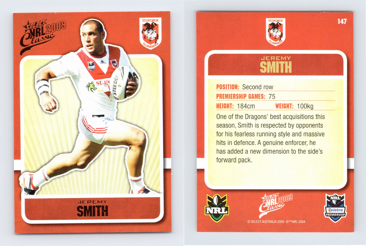 #147 JEREMY SMITH 2009 Select NRL Classic