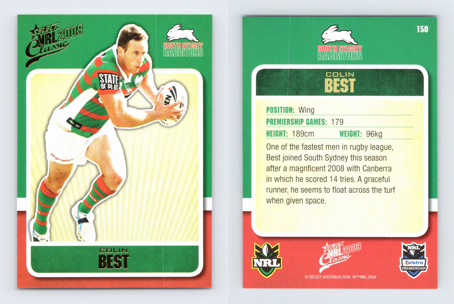 #150 COLIN BEST 2009 Select NRL Classic