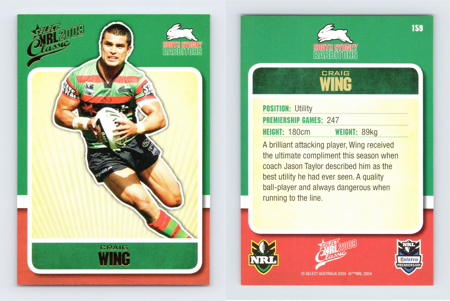 #159 CRAIG WING 2009 Select NRL Classic