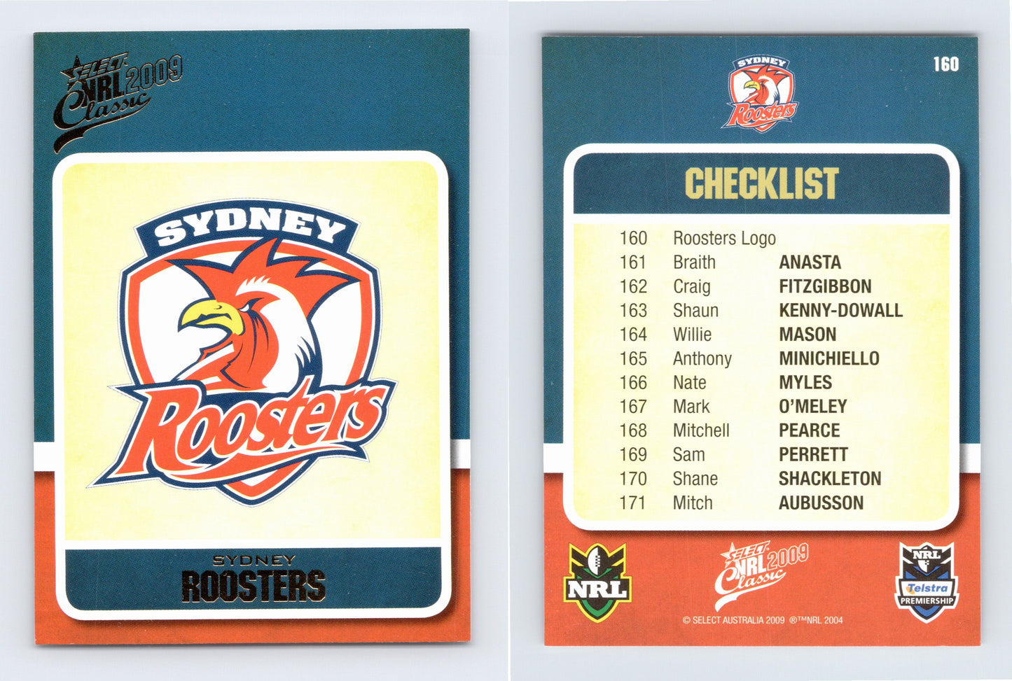 #160 SYDNEY ROOSTERS LOGO 2009 Select NRL Classic