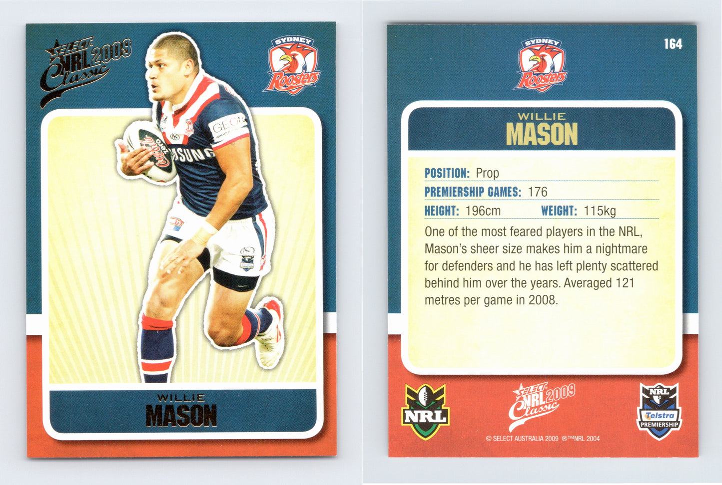 #164 WILLIE MASON 2009 Select NRL Classic