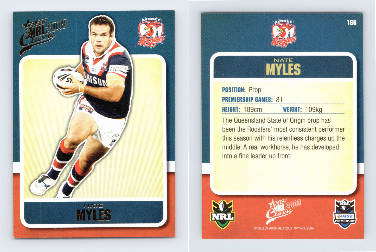 #166 NATE MYLES 2009 Select NRL Classic