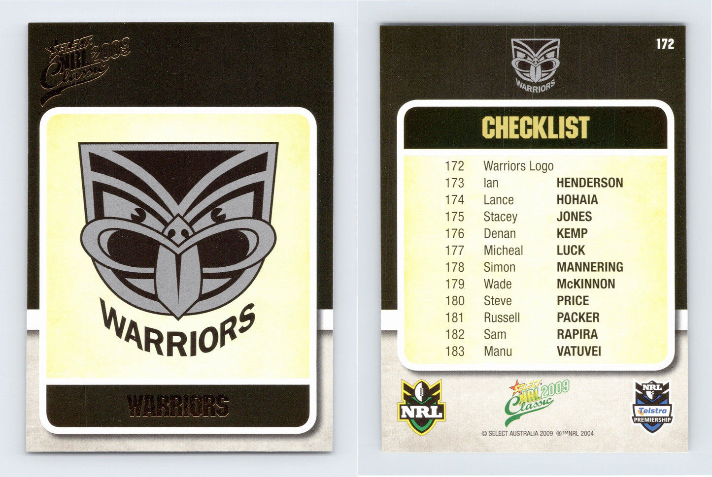 #172 WARRIORS LOGO 2009 Select NRL Classic