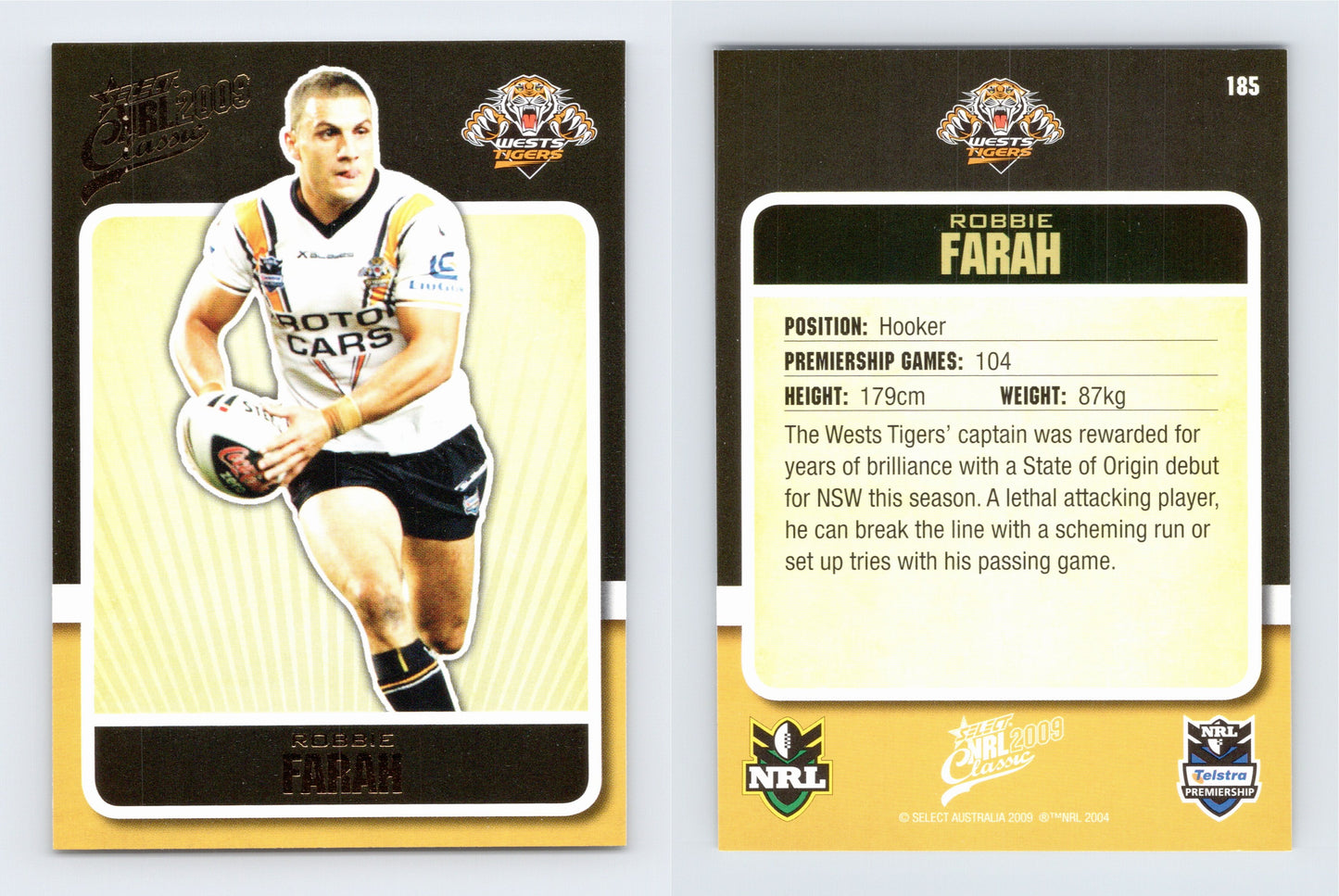 #185 ROBBIE FARAH 2009 Select NRL Classic