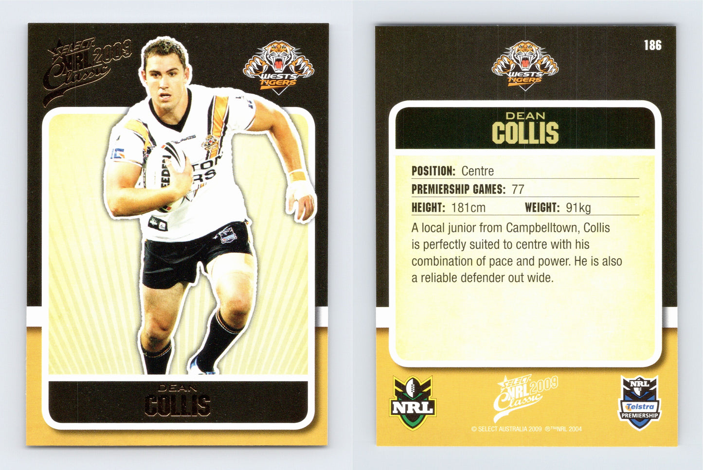 #186 DEAN COLLIS 2009 Select NRL Classic