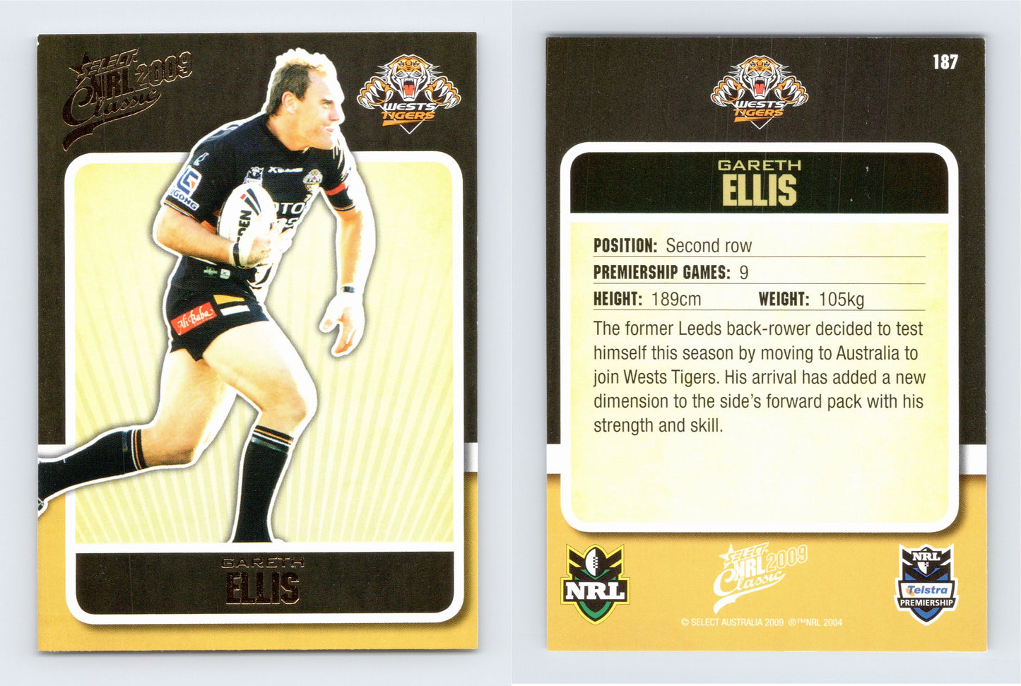 #187 GARETH ELLIS 2009 Select NRL Classic