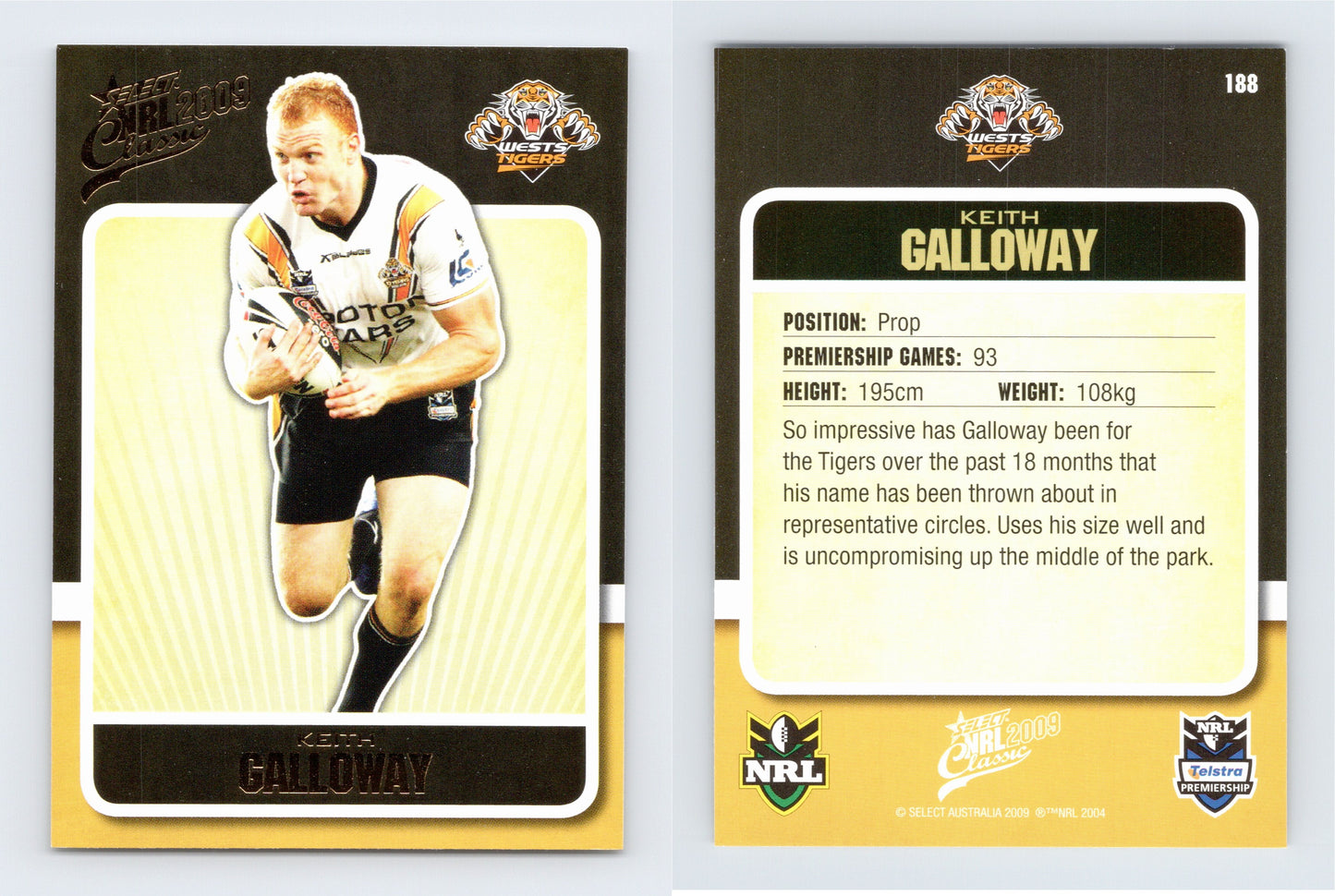 #188 KEITH GALLOWAY 2009 Select NRL Classic