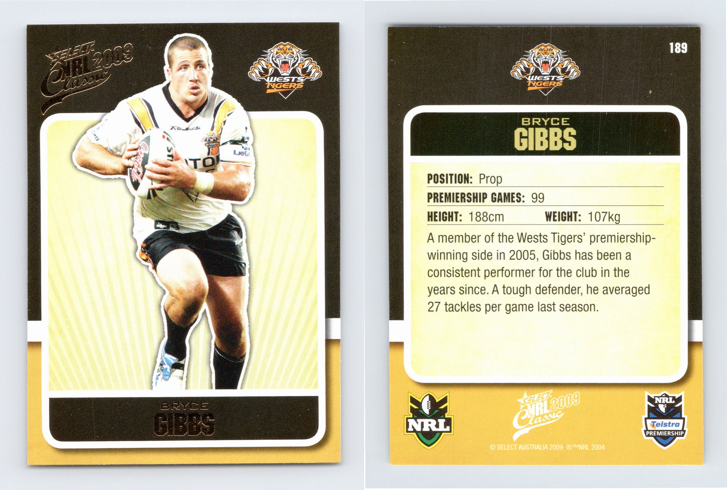 #189 BRYCE GIBBS 2009 Select NRL Classic