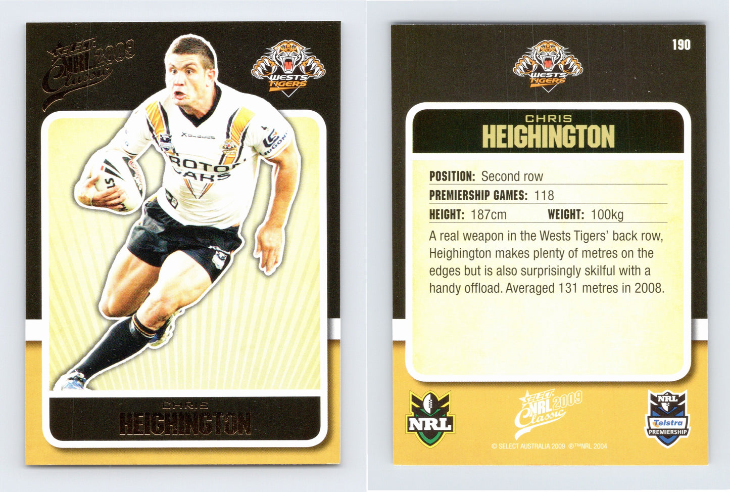 #190 CHRIS HEIGHINGTON 2009 Select NRL Classic