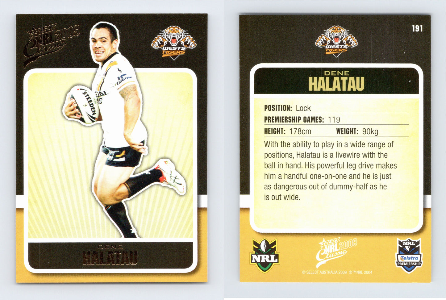 #191 DENE HALATAU 2009 Select NRL Classic