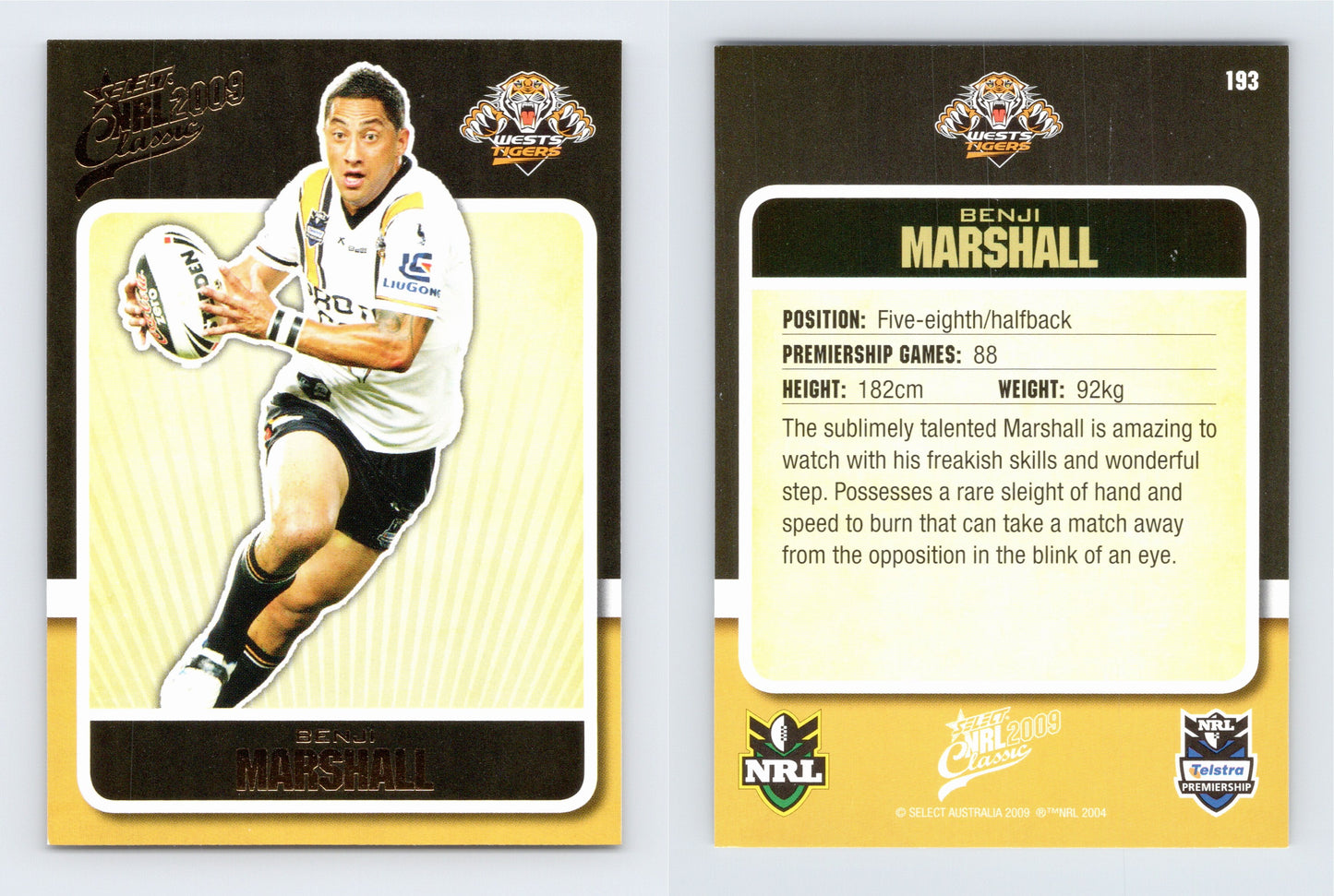 #193 BENJI MARSHALL 2009 Select NRL Classic